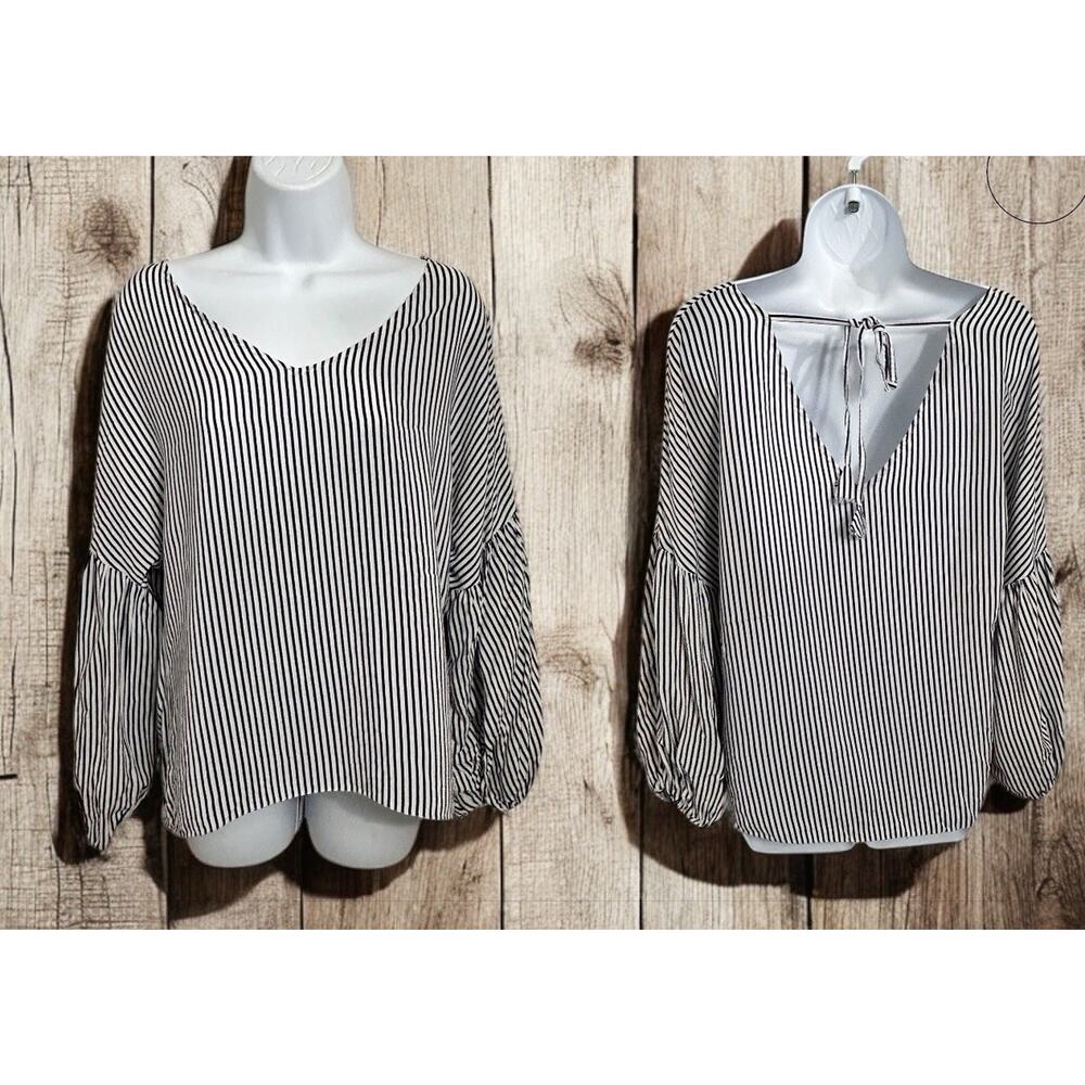 ANARIAS Atelier Striped Blouse Sz M Dolman Puff Sleeves Top Made in Columbia